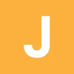 Letter J in white on a square orange background.