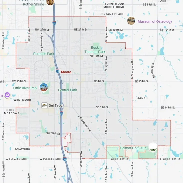 Map highlighting central city residential districts for house purchases.