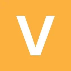 Letter V in white on a square orange background.