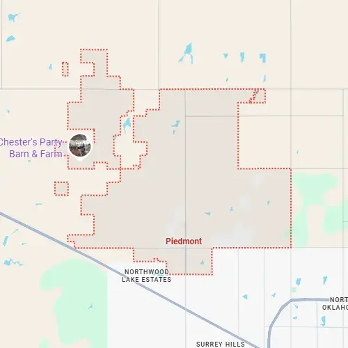 Map showing highlighted real estate service area boundaries.