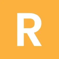 Letter R in white on a square orange background.