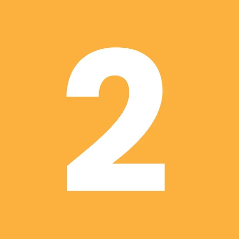 Number two icon in white on an orange square background representing the first step in the home buying process.